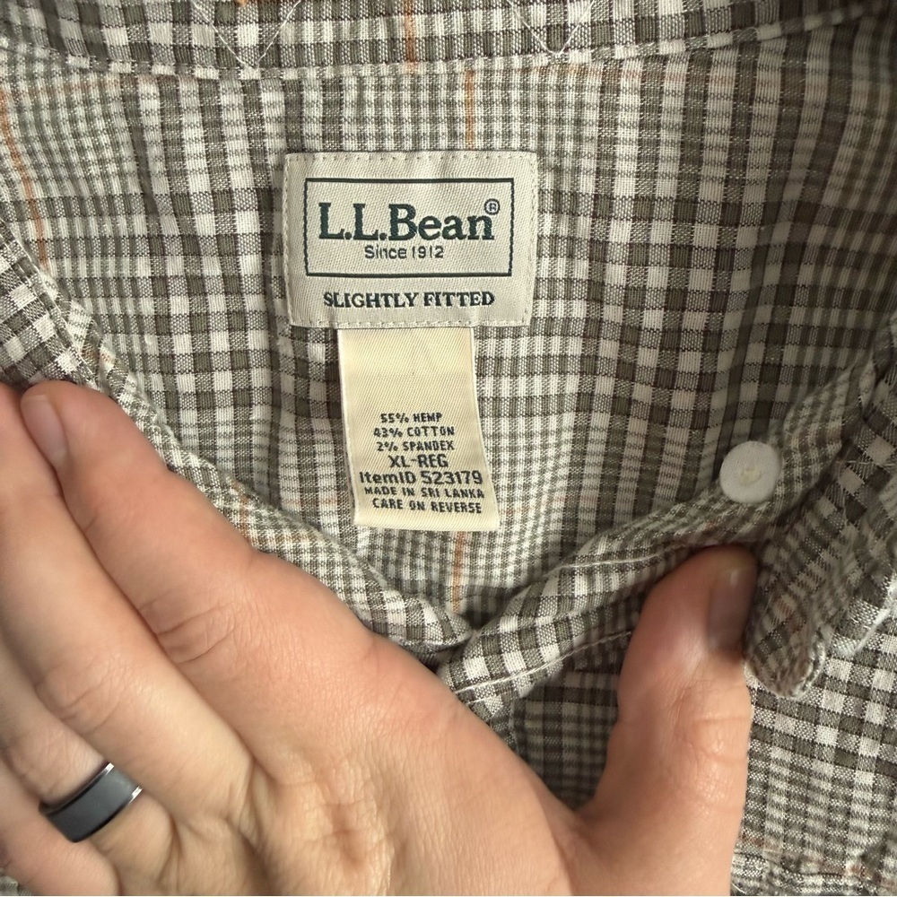 Mens XL L.L. Bean Tan and Green Microplaid Basic Casual Outdoor Button Up Shirt - Picture 4 of 5